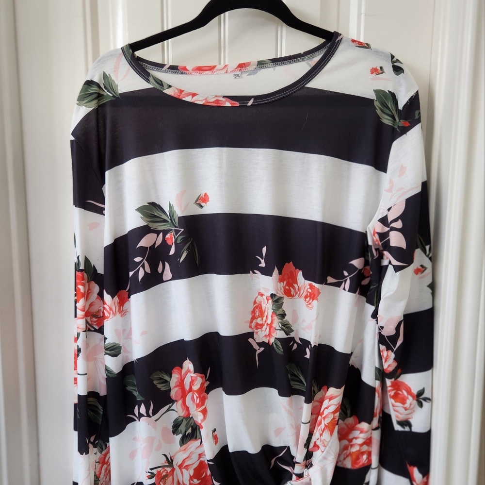 B&W Striped Floral Blouse
